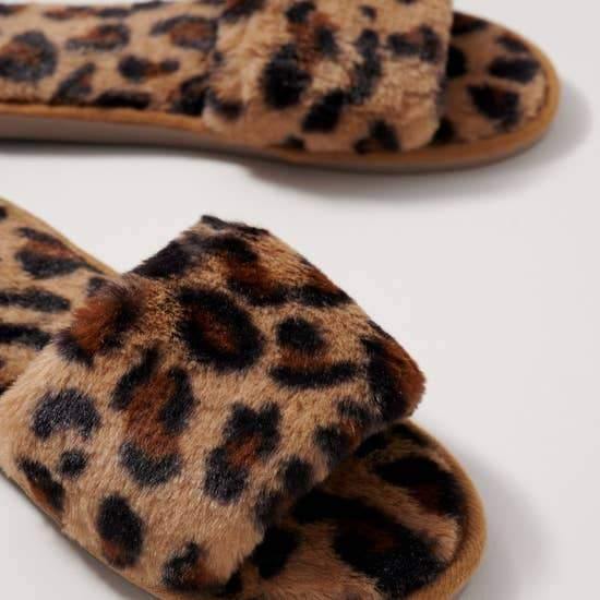 Leopard Furry Slippers Slides - FashionFunPop