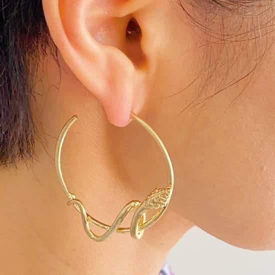 Snake Around Hoop Earrings - FashionFunPop