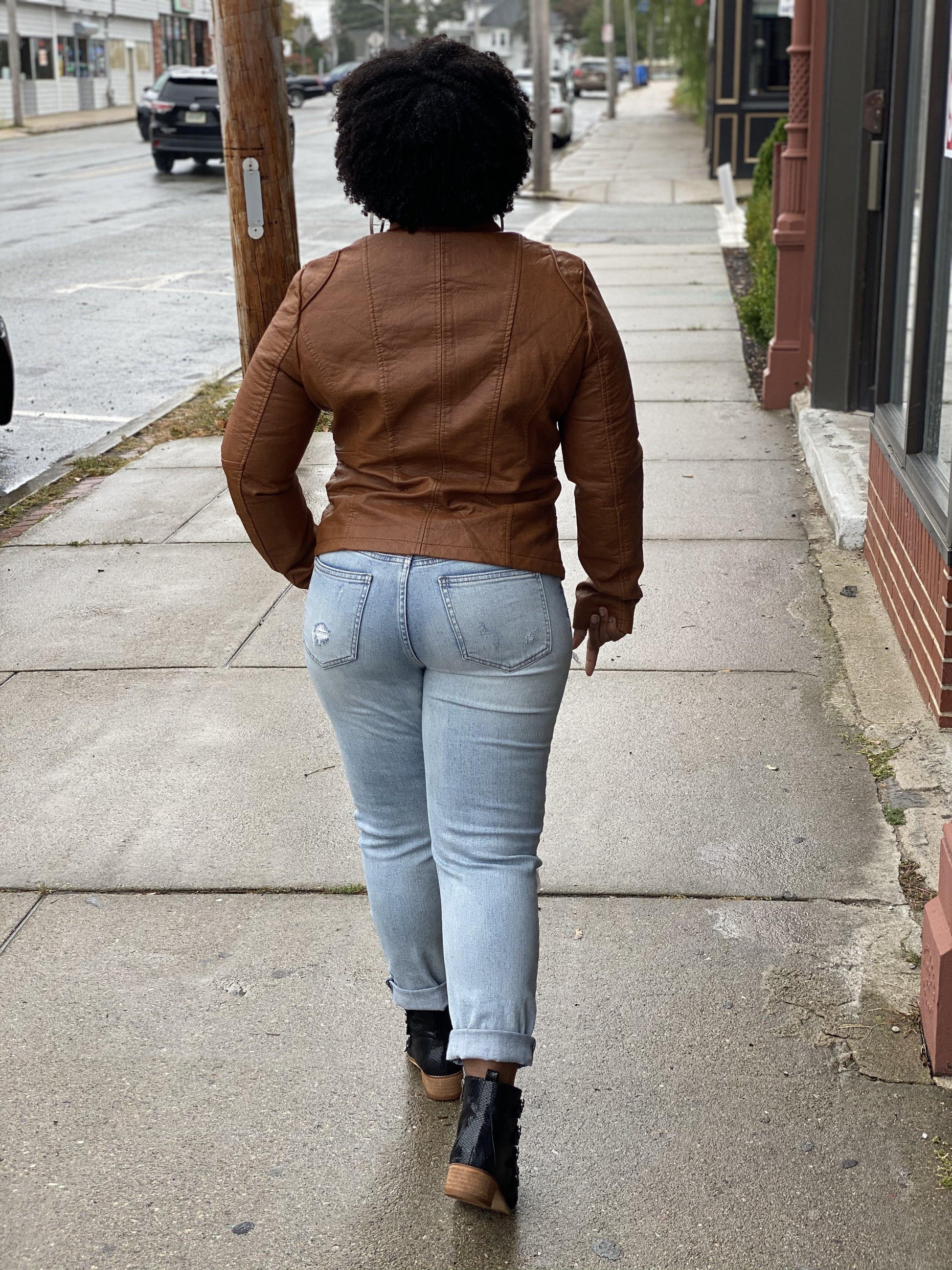 Washed Vegan Leather Jacket - FashionFunPop