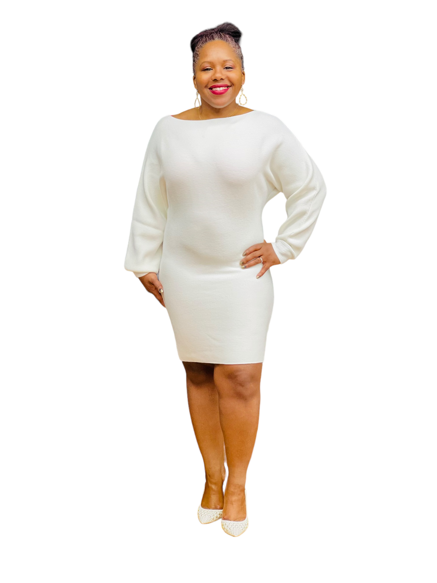 Whitney Winter White Mini Sweater Dress
