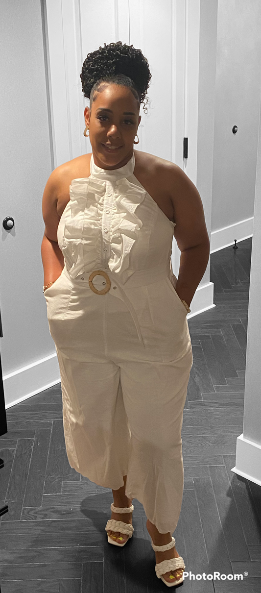 All Fluttered White Plus Jumpsuit