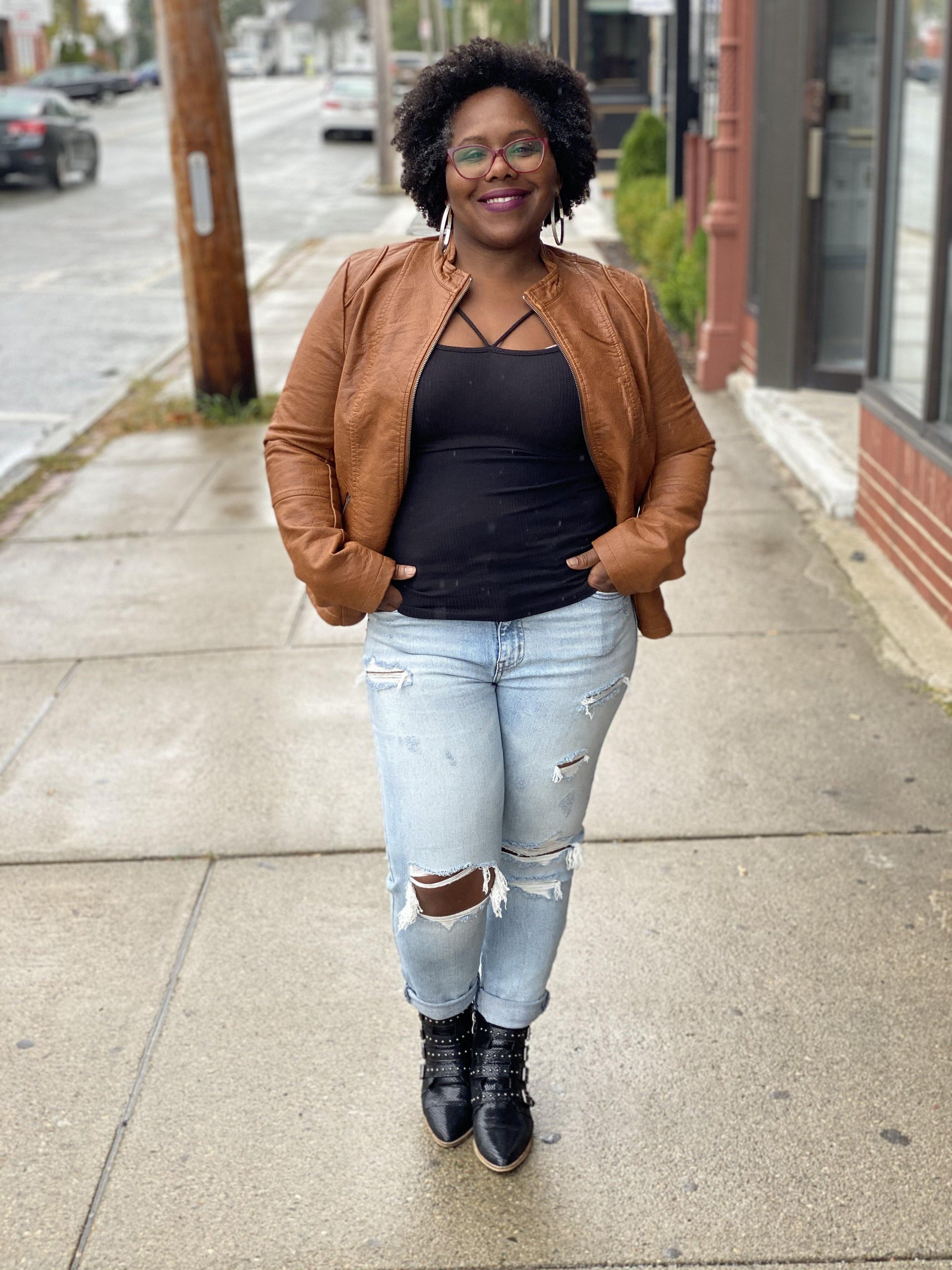 Washed Vegan Leather Jacket - FashionFunPop