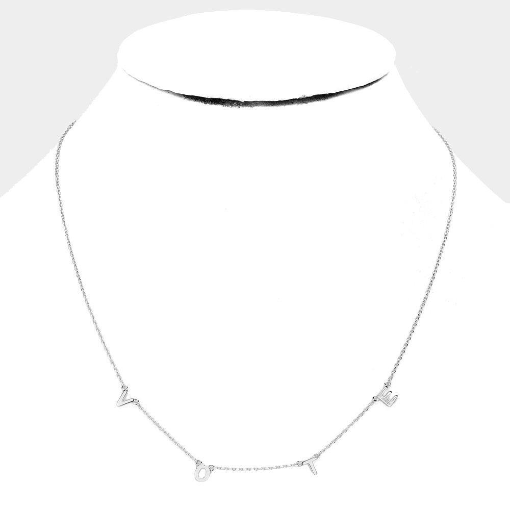 Brass Vote Necklace - Silver - FashionFunPop