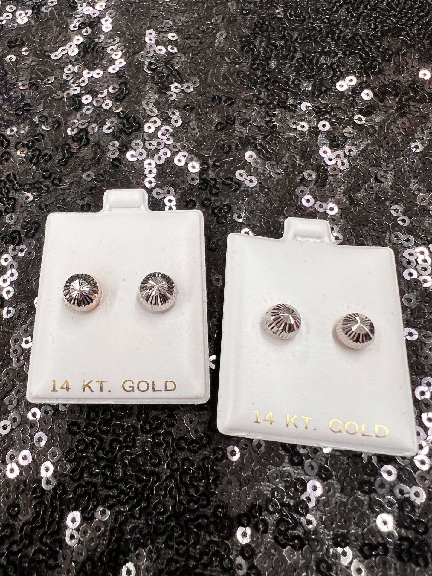 14K White Gold Diamond Cut Studs